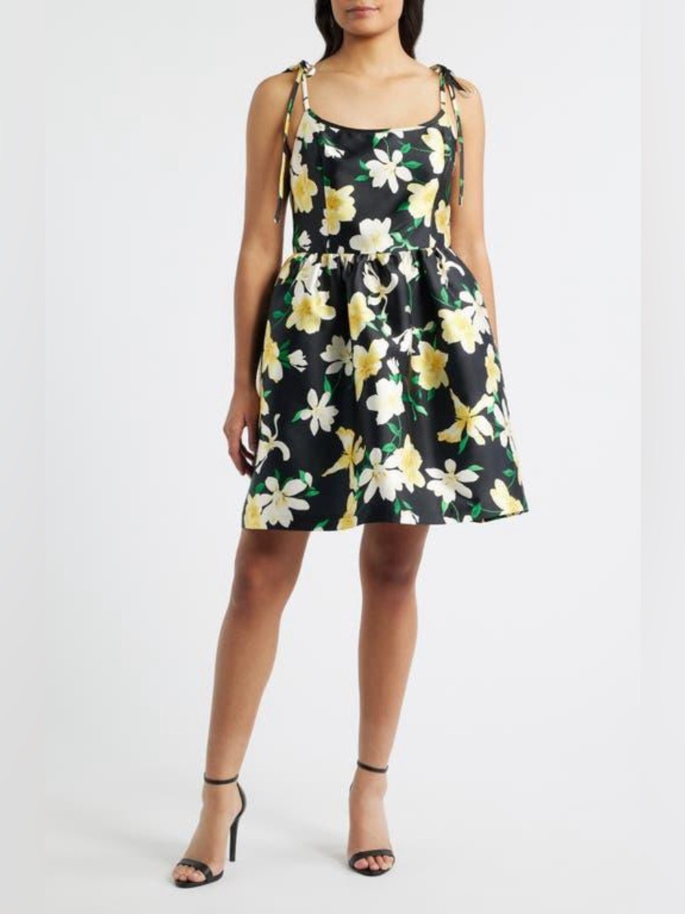 Julia Jordan Yellow Floral Tie Strap Fit & Flare Minidress Size 4 New